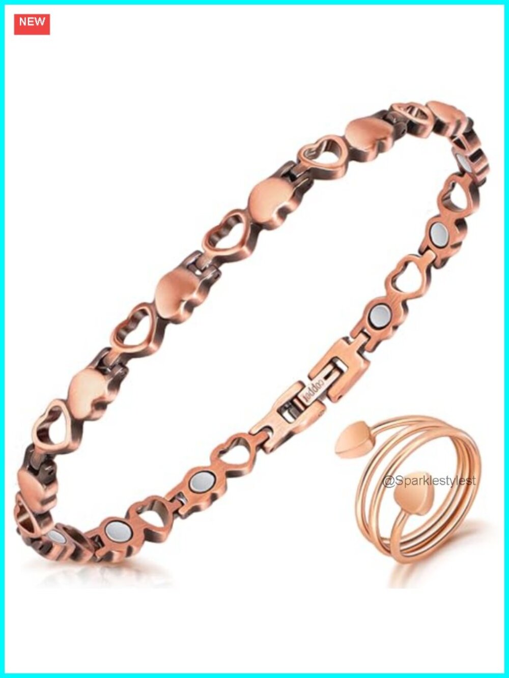 Pure Copper Magnetic Anklet Adjustable 10.9in Heart Charm
